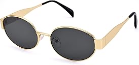 DIMENSIP Retro Oval Sunglasses for Women Men - Trendy Gold Sun Glasses - Fashion Metal Frame Shades