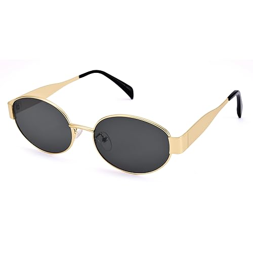 DIMENSIP Retro Oval Sunglasses for Women Men - Trendy Gold Sun Glasses - Fashion Metal Frame Shades