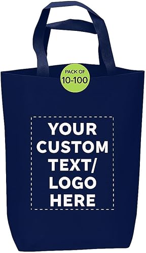 DISCOUNT PROMOS Large Reusable Heavy Duty Tote Bag Set of 1050100, Personalized Bulk Pack