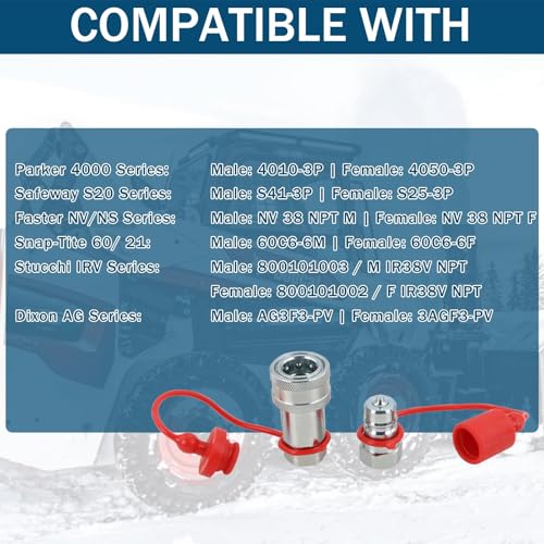 Image of 3 /8 inch NPT Ag Hydraulic Quick Connect Coupler, ISO 5675 Poppet Pioneer Style Tractor Couplers with Dust Caps, Interchangeable with Parker 4000 Series | Safeway S20 Series