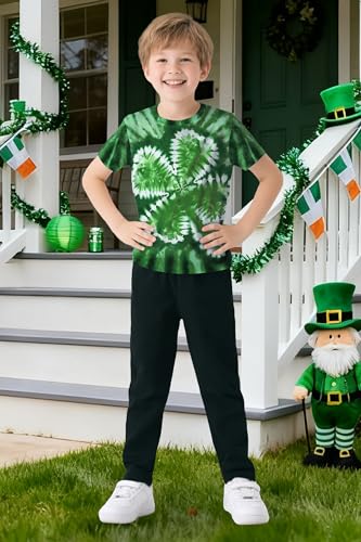 Image of TMSD Unisex Kids St.Patrick's Day T-Shirt Short Sleeve Crew Neck Clover Shamrock Tee 4-14 Years