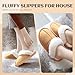 SOSUSHOE Womens Slippers Fluffy Memory Foam House Slippers Non-slip Indoor Outdoor,Light Brown