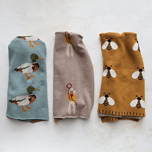 Image of Creative Co-Op Soft Cotton Knit Baby Blanket with Decorative Duck Print, Multicolor