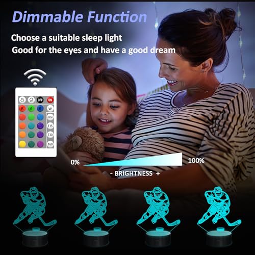 Image of OkiyiD Hockey Gifts for Boy, 3D Illusion Lamp, 3D Hockey Night Light with 16 Colors Remote and Touch Control, Ice Hockey Decor for Kids Room, Boys Girls Birthday Gifts, FS-2810-9999