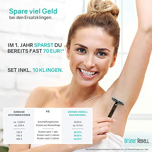 GRÜNER REBELL® Rasierhobel Set mit Bambus Griff & extra breitem Rasierkopf für eine noch sicherere Rasur! Der ZERO WASTE… - Image 5