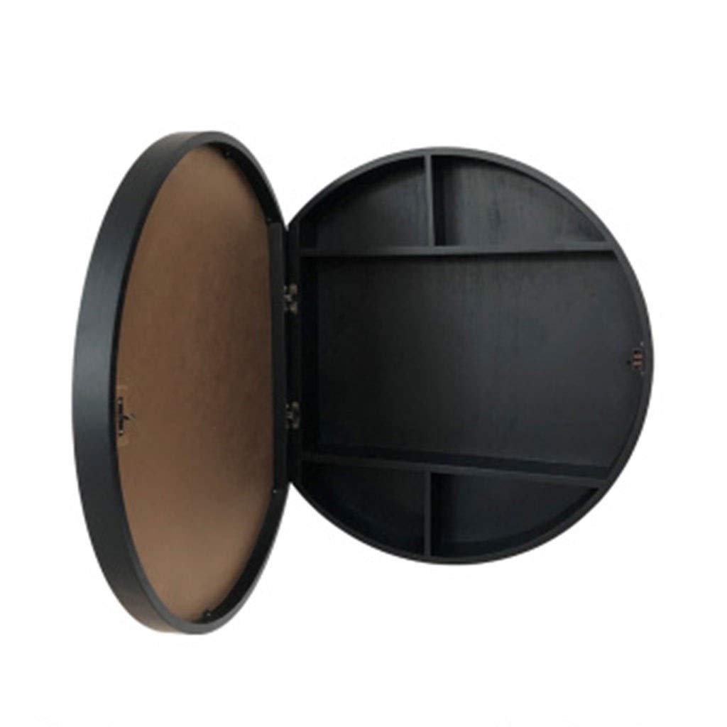 Armadietto da bagno rotondo con specchio nero con ripiano per WC, trucco, spogliatoio da appendere alla parete (50 x 50 x 13 cm)