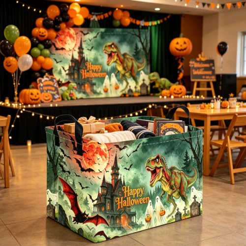 Image of Halloween Dinosaur Ghost thriller basket,Empty Halloween basket,Horror and thriller decor,Trick or Treat Box for Boys and Girls,Halloweens Party Baskets(Castle Ghost)