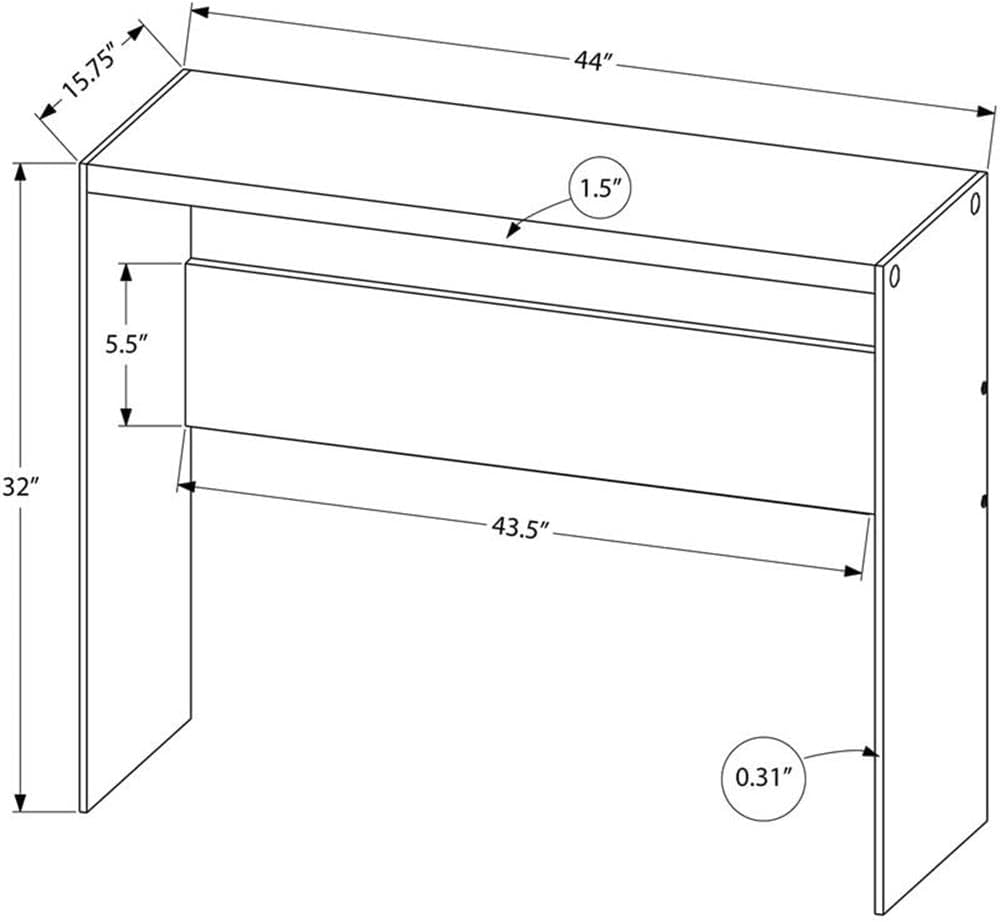 BOWERY HILL Tempered Glass Console Table, Glossy White Finish, 44" W x 16" D x 32" H, Modern Style, Hollow-Core Design, Sturdy Accent Table for Living Room or Hallway Decor