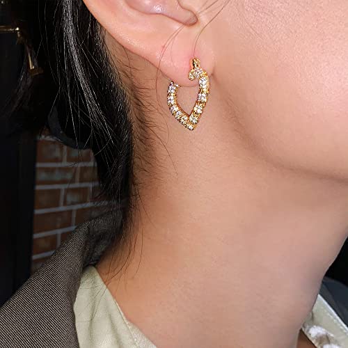 Heart Hoop Earrings Hypoallergenic 14K Gold Plated Bamboo Cubic Zirconia Huggie Hoop Earrings for Women4