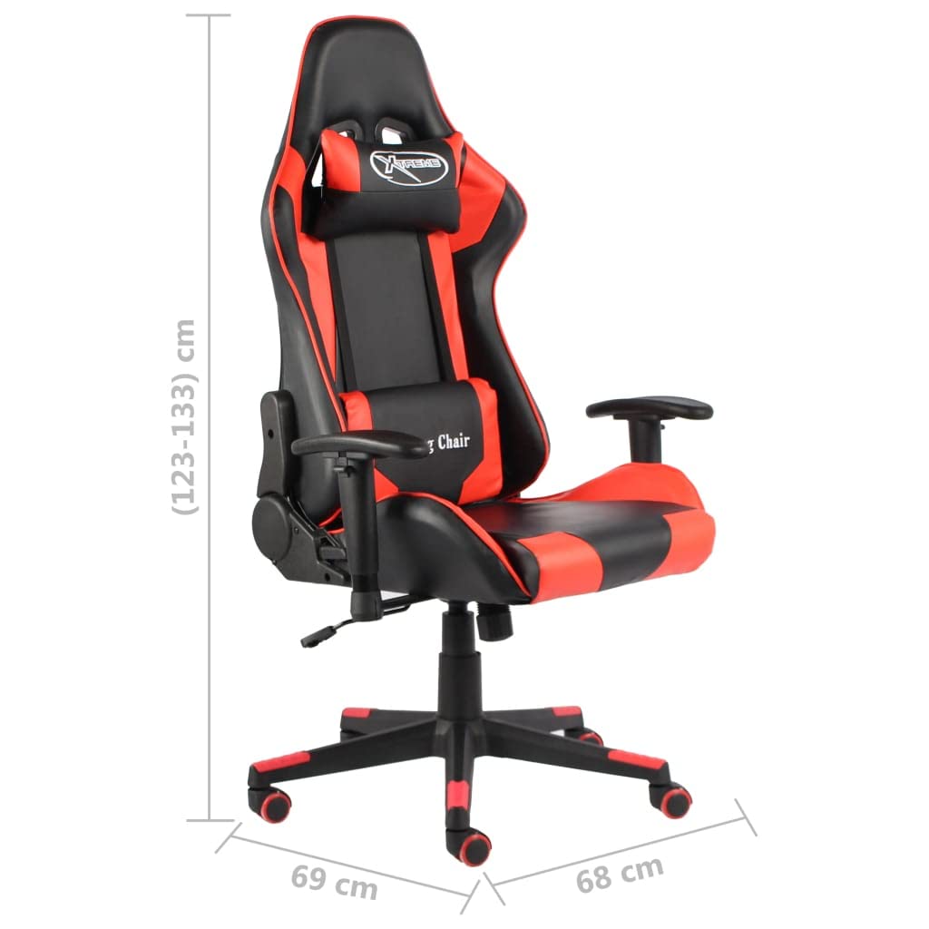 Mangloder Gaming Stuhl drehbar rot PVC, ergonomisch höhenverstellbar mit Armlehne, Lendenkissen und Nackenkissen, Liegefunktion für Büro Schreibtisch Homeoffice PC Konsole Erwachsene Jugendliche