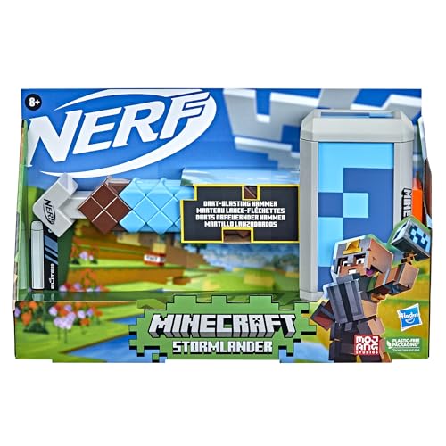 Image of Nerf Minecraft Stormlander Dart-Blasting Hammer, Fires 3 Darts, Includes 3 Official Elite Darts, Pull-Back Priming Handle (Amazon Exclusive)