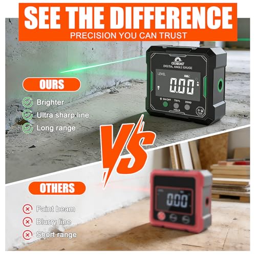 Image of Digital Angle Finder with Green Laser, 4-side Magnetic Digital Laser Level, Rechargeable Mini Angle Gauge Measuring Tool Cube Inclinometer with Backlight for Woodworking Tablesaw Gift for Men