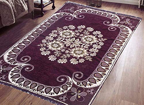 Home Decor Cotton Carpets for Living Room 5×7 feet Multi-Use Flower Design Carpet Mats (Burgundy Colour)