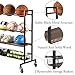 MyGift Basketball Holder Stand with Wheels, 4 Tier Large Heavy Duty Sports Ball Organizer for Garage, Black Metal Sports Equipment Storage Rack