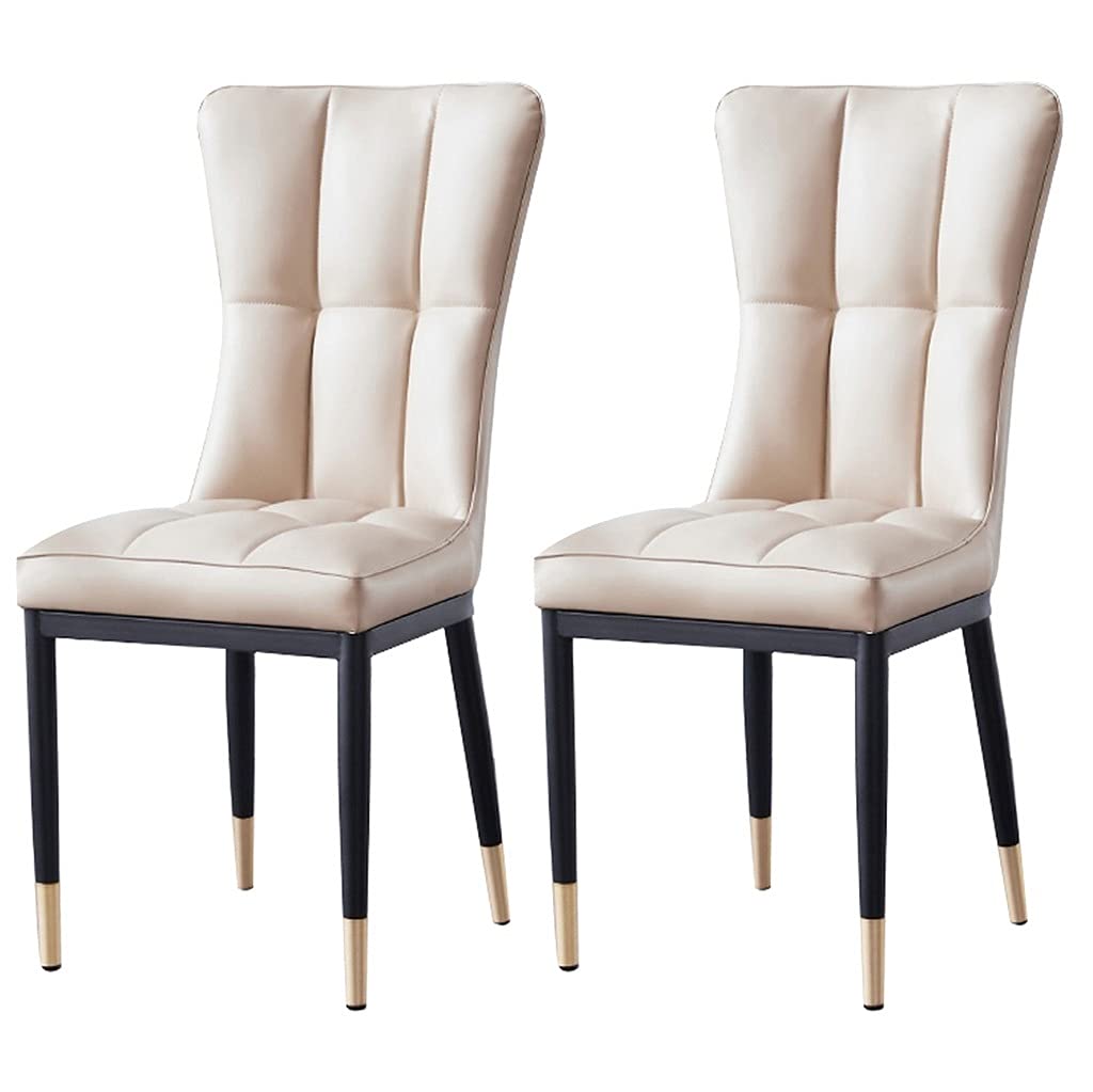 Chaise salle à manger lot de 2 en cuir mat et pieds métal pour coin cuisine moderne