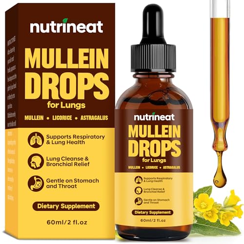 NutriNeat Mullein Drops for Lungs (2 fl oz), Mullein Leaf Extract for Lungs Support & Wellness, Herbal Supplement for Clear Breathing, Mullein Drops with Non-GMO, 1–2 droppers Daily, 1 Month Supply