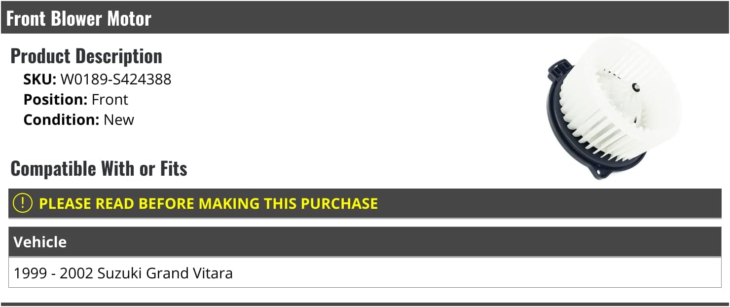 Front Blower Motor - Compatible with 1999-2002 Suzuki Grand Vitara