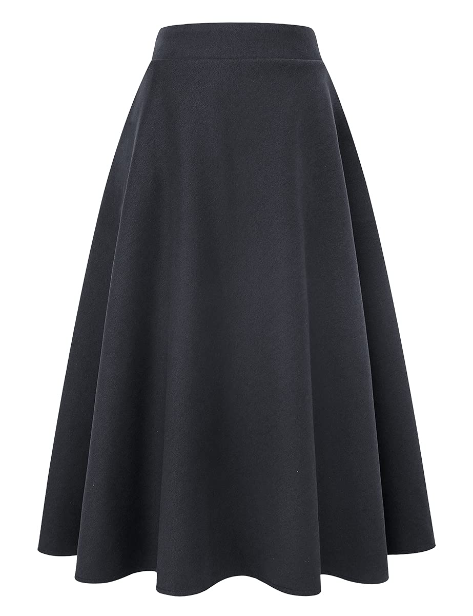 IDEALSANXUN Womens High Elastic Waist Maxi Skirt A-line Plaid Winter Warm Flare Long Skirt, Long Dark Grey, Large