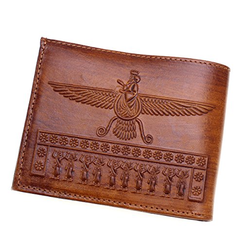 Genuine Leather Farvahar Winged Lion Men Wallet Iranian Persian Art