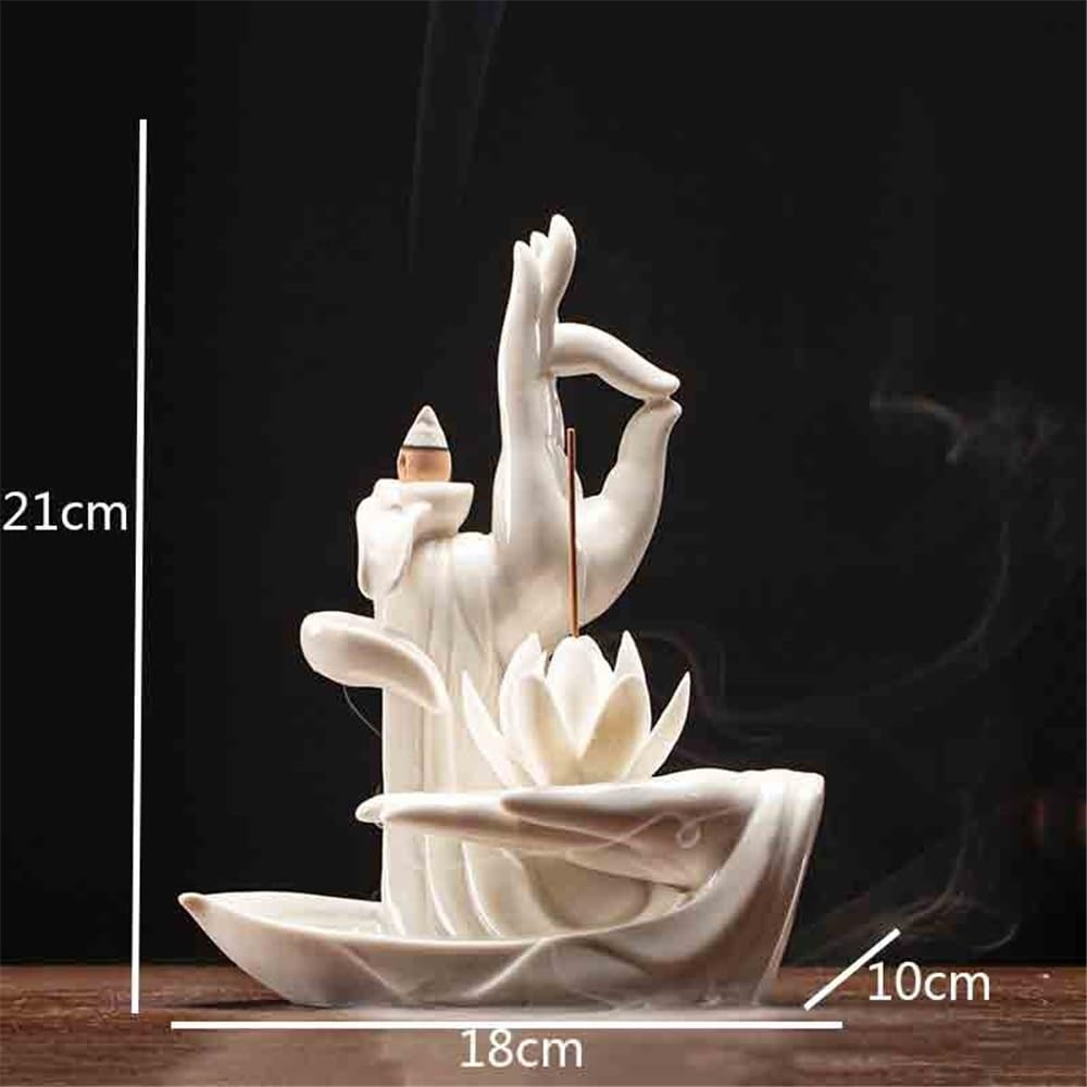 Decorazione della statua del Buddha Ornamento con statua di Buddha a forma mano, può essere posizionato incenso e set anelli luminosi in legno