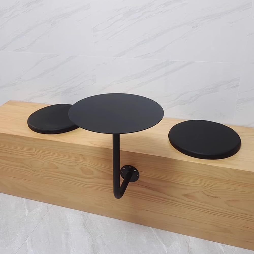 Kleiner Beistelltisch zur Wandmontage, Schmiedeeisen, rund, Kneipentisch, schwarz, Metall, Beistelltisch für Kaffee, Tee, Frühstück, Bar, Bistro, Restaurant, kompakte Größe (35 x 35 x 45 cm)