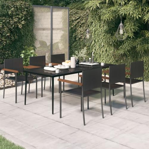 Woonisher 7-TLG. Garten-Essgruppe Schwarz Rattan gartenmöbel Set