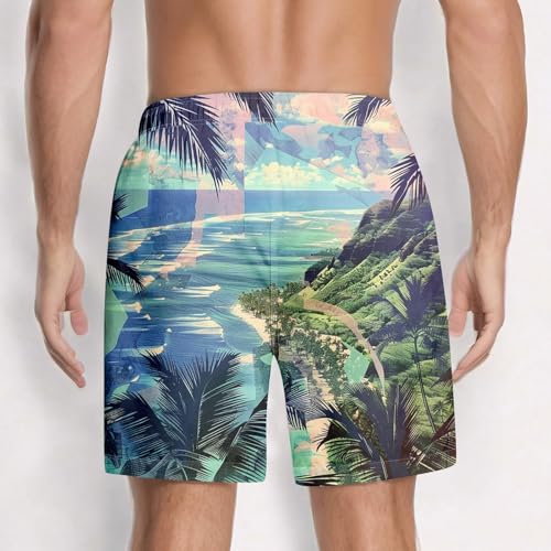 Shorts for Men Beach Summer Elastic Waist Drawstring Shorts Western Quick Dry with Pockets 2025 Swimsuit No Liner4