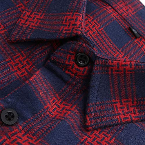 Men Plaid Casual Loose Shirt Jacket Loose Fit Midweight Plaid Shirt Lapel Long Sleeve Button Down Flannel Shirt4