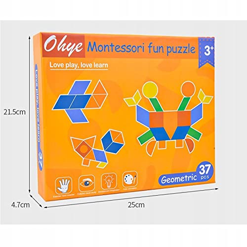 Image of PLUSPOINT Wooden Pattern Puzzle with 37 Wood Pieces, 30 Cards to Create Skill Development Educational Wooden Toys for Toddlers Kids Boys Girls Age 3+ Years