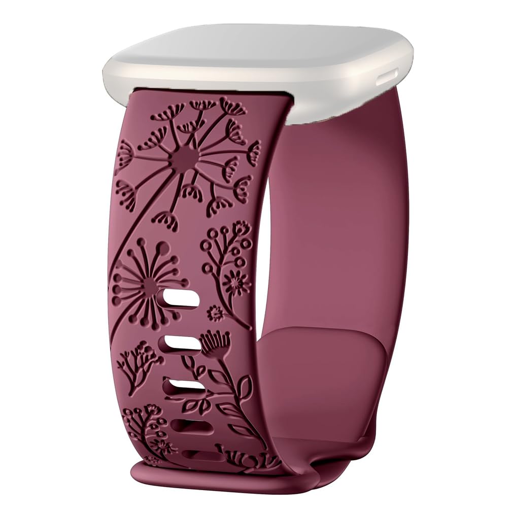 CellFAther® Floral Engraved Straps for Fitbit Sense 2 | Sense 1 Strap | Fitbit Versa 4 | Versa 3 Smartwatch straps (Maroon Color)