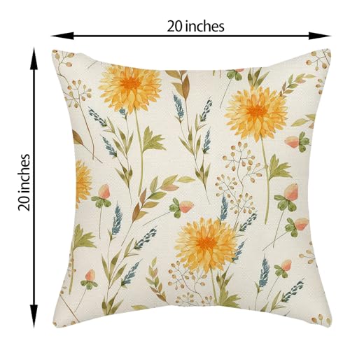 Floral Throw Pillow Covers 16x16 Inch 2 Pcs Watercolor Sunflower Decor Pillow Covers Yellow Green Flower Spring Summer Outdoor Seasonal Decorative Pillowcase Linen Cushion Cover for Couch Sofa — view 6