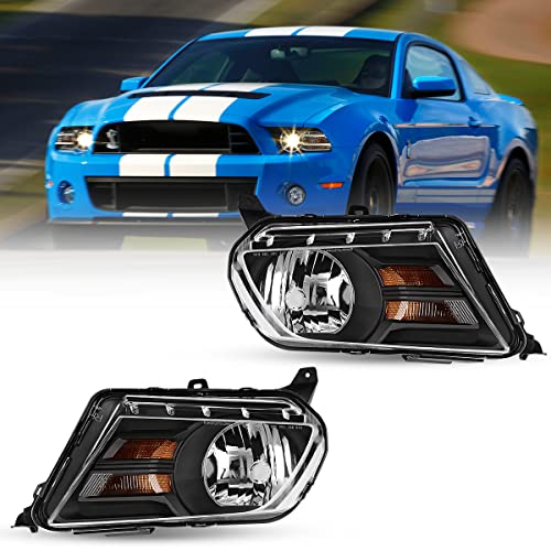 Nixon Offroad Headlights Assembly for 2010 2011 2012 2013 2014 Ford Mustang, Aftermarket Mustang Headlamps Replacements, High Low Beam, Amber Turn Signal Lights, Left & Right Sides