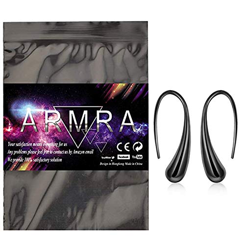 Armra Fashion Classic Silver Thread Drop Earrings Teardrop Back Earrings Bright Black #TOP6
