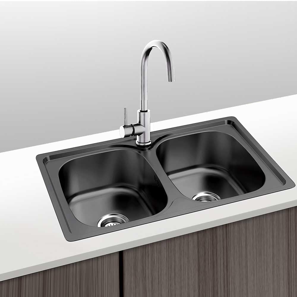 Fregadero 2 Seno Acero Inox 80x44 | Negro Antracita | Encastrar - Modelo Dublin- Tratamiento PVD