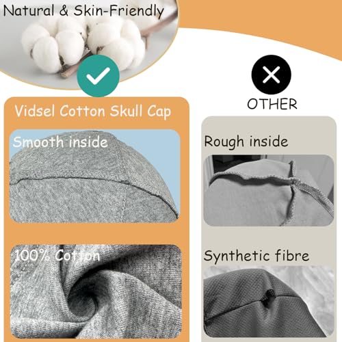 Image of vidsel 100% Cotton Skull Caps Beanie Night Cap Sleep Hats for Men Women | Breathable,Soft,Lightweight Skully Cap,Running Beanie Cycling Helmet Liner,Wicking Head Cover,CPAP Chemo Bald Cap