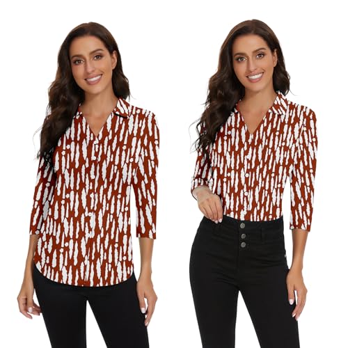 Image of Soneven Womens Golf Polo Shirts 3 /4 Long Sleeve V Neck Button Down Shirts Business Causal Work Blouses Tops