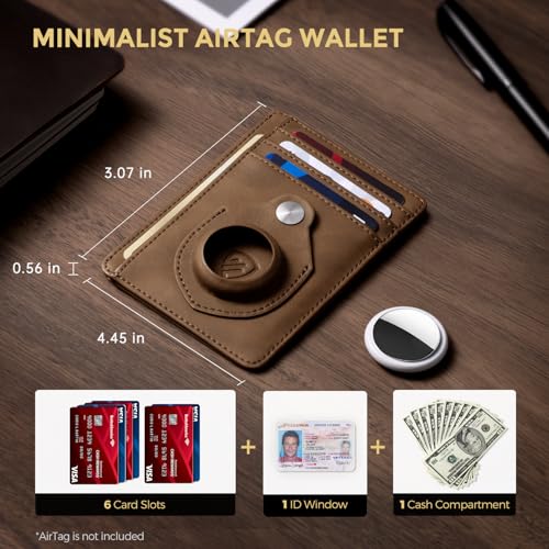 Image of RUNBOX Slim Minimalist Front Pocket Air Tag Holder Wallet for Men, RFID Blocking Card Holder Mens Wallet Gifts for Men Dad