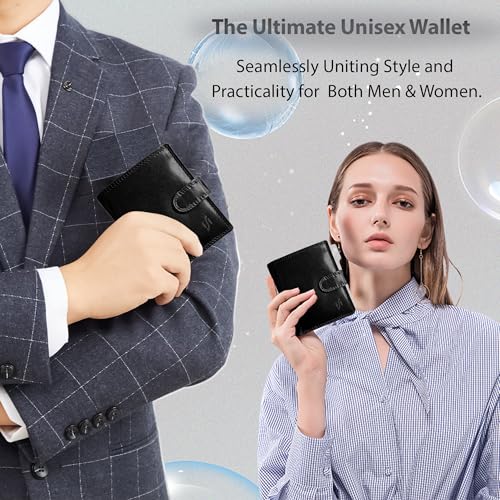 Mens RFID Blocking Leather Billfold Wallet With External Zip Around Coin Pouch Purse 1080 (Black)4