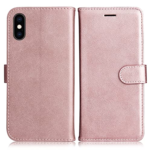 DENDICO Cover per iPhone XS Max, Premium Portafoglio PU Custodia in PU Pelle, Flip Libro TPU Bumper Caso per iPhone XS Max, Rosa