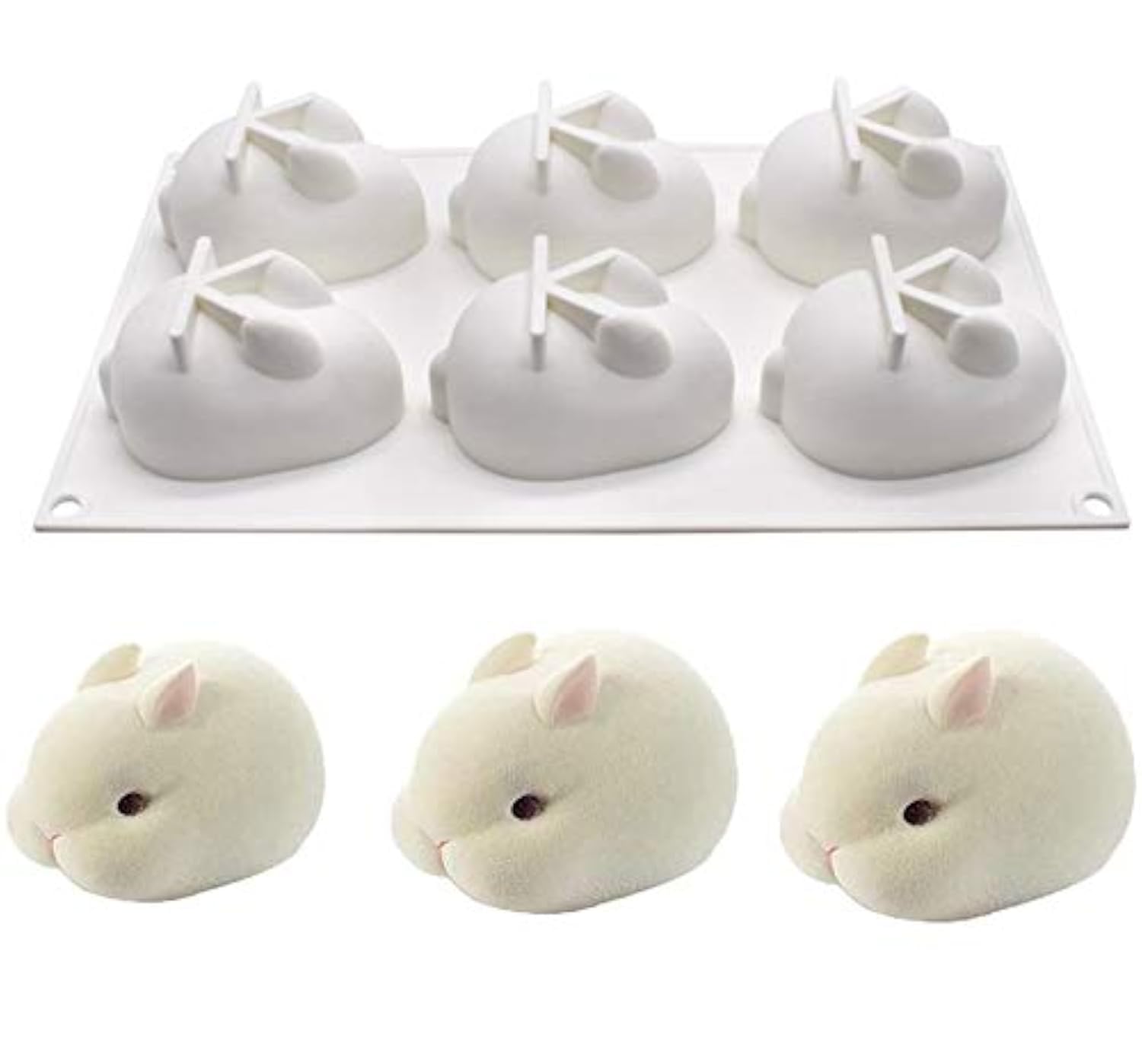 OCPO Kitchen Rabbit Silicone Mold for Baking Mousse Cake, 6 Cavities