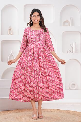 Image of Women's Feeding Kurta Cotton | Floral Anarkali Pregnancy Kurta with Nursing Zipper | Pre & Post Partum | Maternity Dresses | Mom to Be Gift