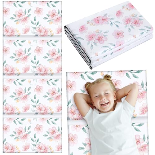 Image of Shellwei Vinyl Nap Mat Kid Preschool Daycare Sleep Mat,Flower | 1 inch Thickness, 45 inch x 19 inch x 1 inch, 4-section Softness Rest Mat, Suitable for Daycare Travel, and Home, Easy to Clean