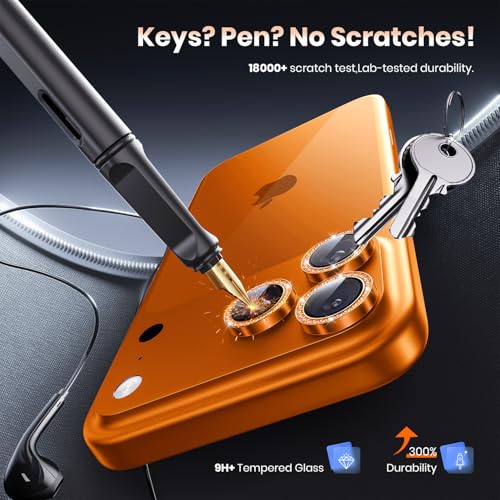 Hoerrye for iPhone 17 Pro Max/17 Pro Camera Lens Protector - [Top 9H+ Tempered Glass - 12FT Military Grade] HD Camera Screen Protector Cover Accessories Case Friendly,Glitter Cosmic Orange by Hoerrye - Used condition - Image 3