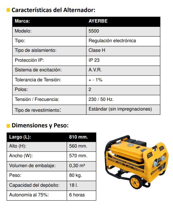 BRICOSOL GENERADOR GASOLINA AYERB LX5500