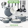 GreenLife Soft Grip Healthy Ceramic Nonstick 18 Piece Kitchen Cookware Pots and Frying Sauce Saute Pans Set, PFAS-Free with Kitchen Utensils and Lid, Dishwasher Safe, Gray