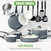 GreenLife Soft Grip Healthy Ceramic Nonstick 18 Piece Kitchen Cookware Pots and Frying Sauce Saute Pans Set, PFAS-Free with Kitchen Utensils and Lid, Dishwasher Safe, Gray #4