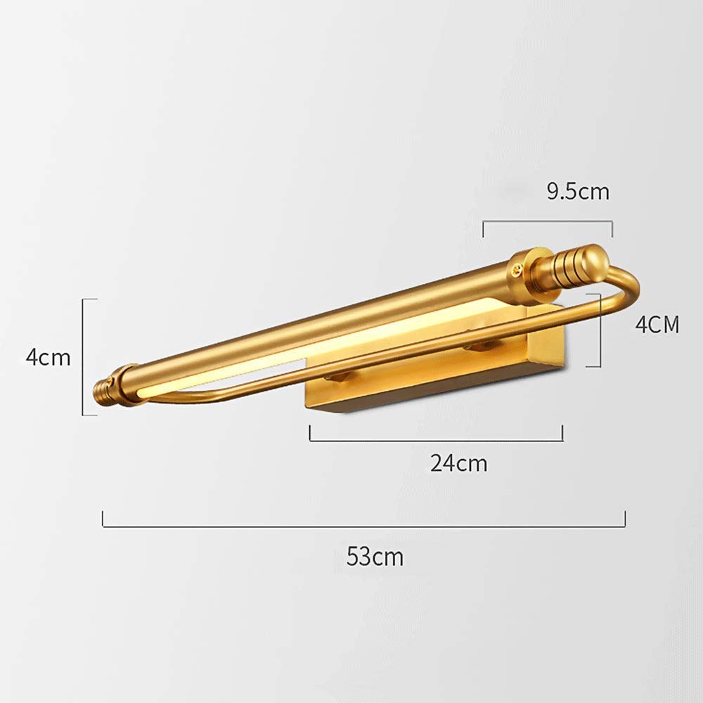 LED-Kupfer-Spiegelleuchte, Moderne Badezimmer-Spiegelleuchte, Warmweiß 3000 K, Make-up-Beleuchtung, Messing-Finish, Spiegelfrontleuchte, Badschrankleuchte, 53 cm, Nicht dimmbar, 6 W