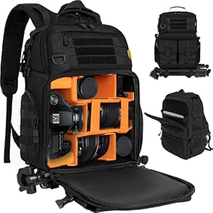 OUUTMEE Sac à Dos pour Appareil Photo avec Compartiment pour Ordinateur Portable, Sac Étanche pour Appareil Photo pour DSLR/SLR Compatible avec Canon, Nikon, Insert Rembourré Amovible, Noir