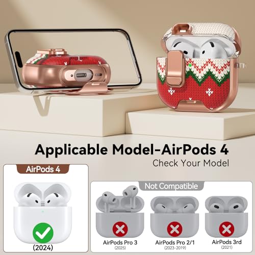 Image of for AirPod 4 Case, with Safty Lock & Phone Stand for Floral AirPod 4 Generation Case Cover for Women Girly, iPod 4 Cases with Keychain & Cleaner Kit -Red Checkered