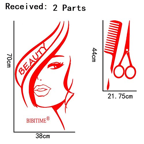 Bibitime Modern Fashion Beauty Girl Cut Hair With Scissors Comb Barber Shop Wall Decal Window Sticker Hairdressing Salon Creative Personality Vinyl Art Mural (Red, Diy 22.04" X 28.35") #TOP2